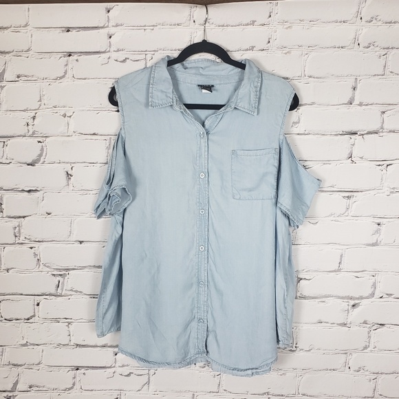 torrid Tops - Torrid Cold Shoulder Chambray Buttondown Top